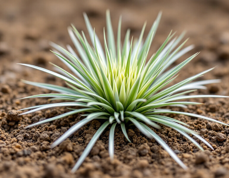 Macro close-up of a goosegrass plant base showing the diagnostic silvery-white flattened stems radiating from a central crown — the classic 'white-foot' identification feature