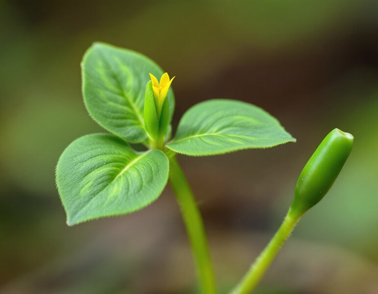 Macro close-up of yellow oxalis showing three heart-shaped leaflets with notched V-shaped tips and a bright yellow five-petaled flower
