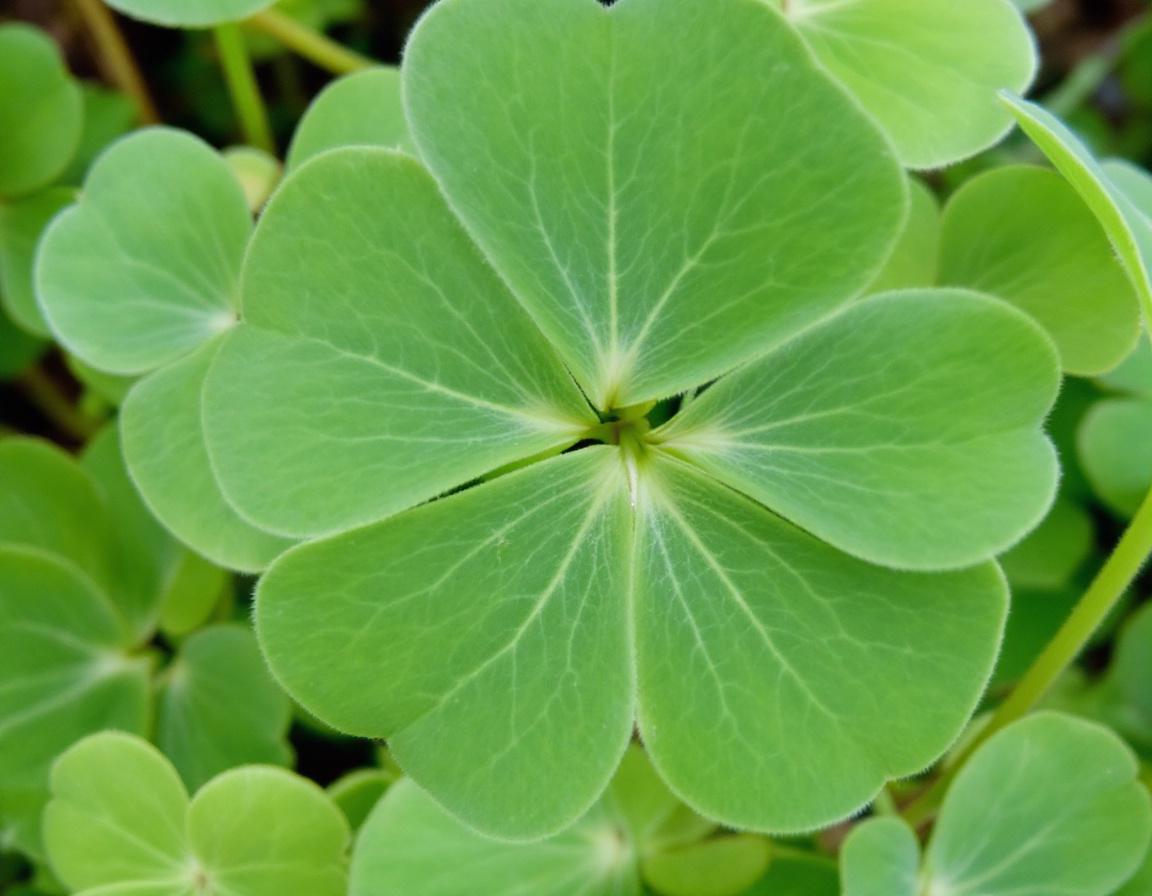 White clover leaves showing three leaflets with V-shaped markings
