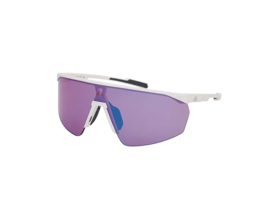Adidas Sport SP0075 shield-style sunglasses in matte white frame with gradient mirror lens