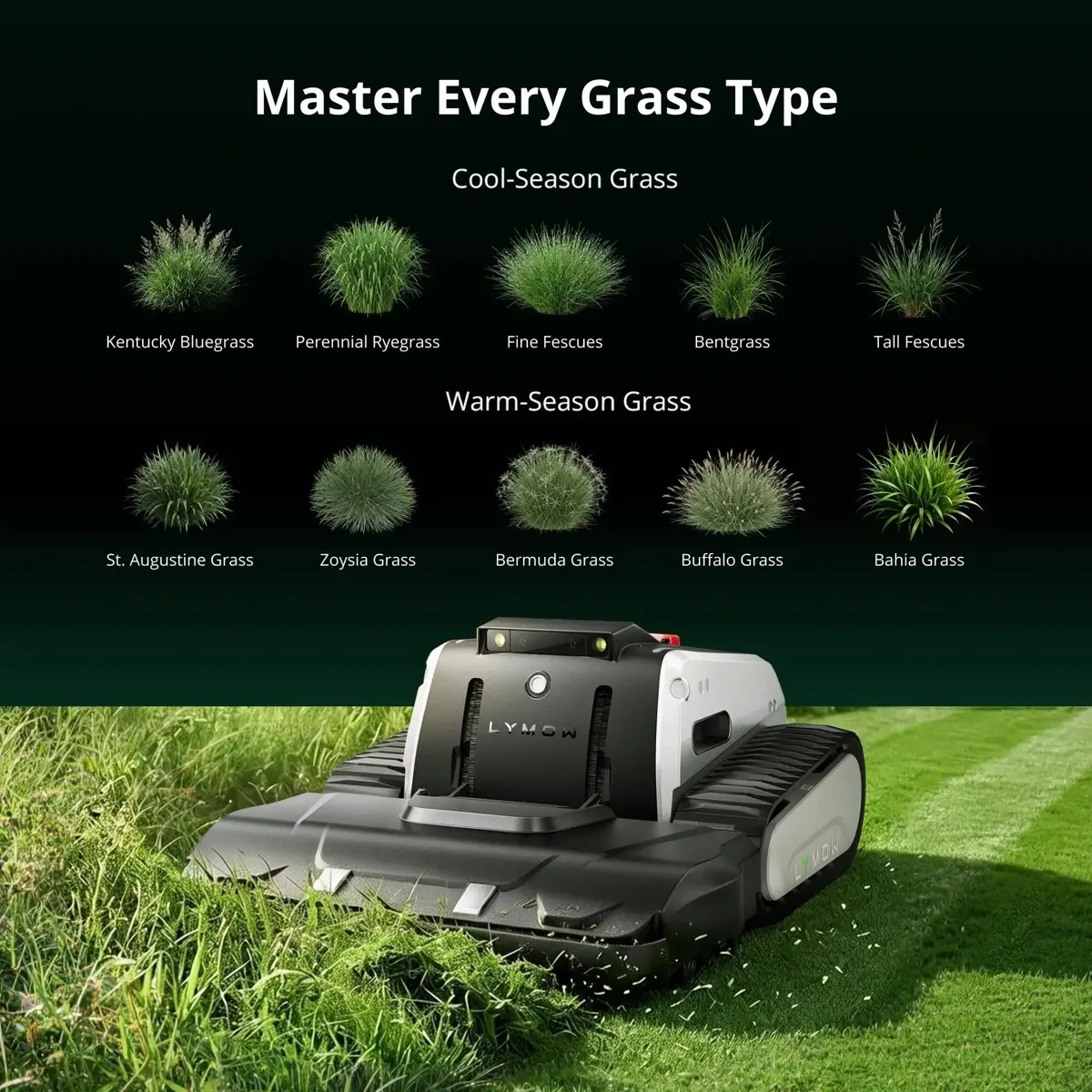 Lymow One Plus mowing on a residential lawn