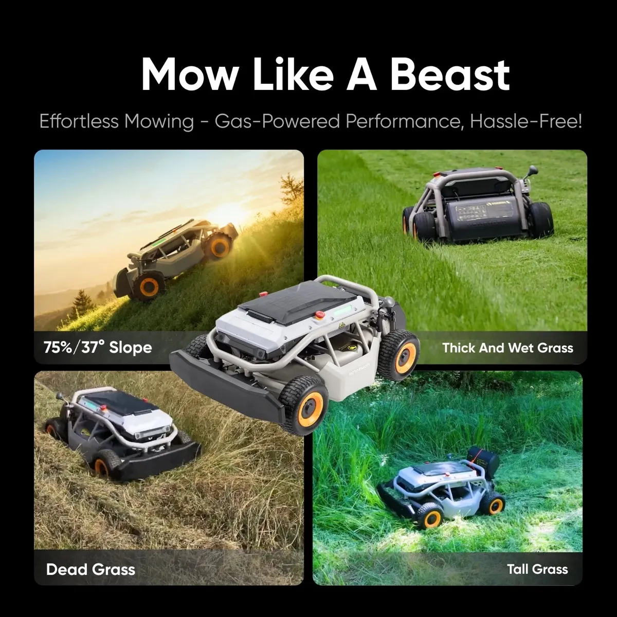 Mowrator S1 4WD cutting tall grass on slope